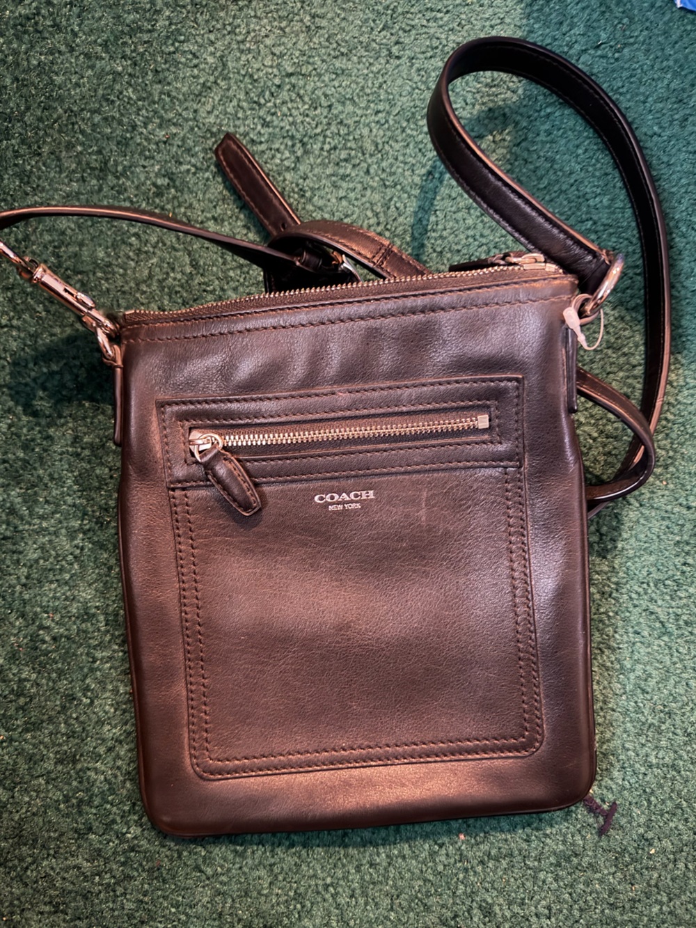 Coach Black Leather Messenger Crossbody with Silver Hardware